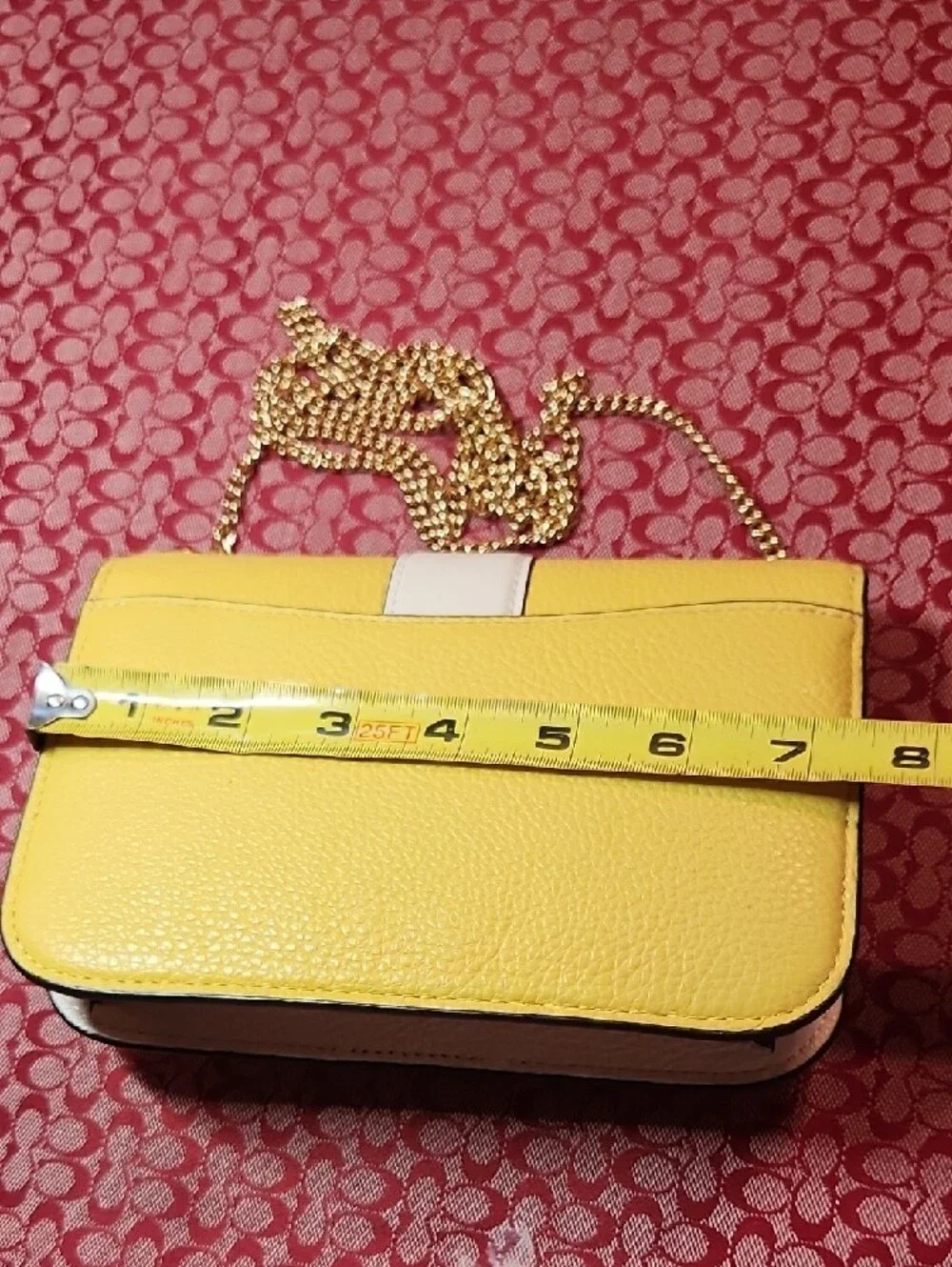 Coach Yellow and White Leather Crossbody with Gold Chain